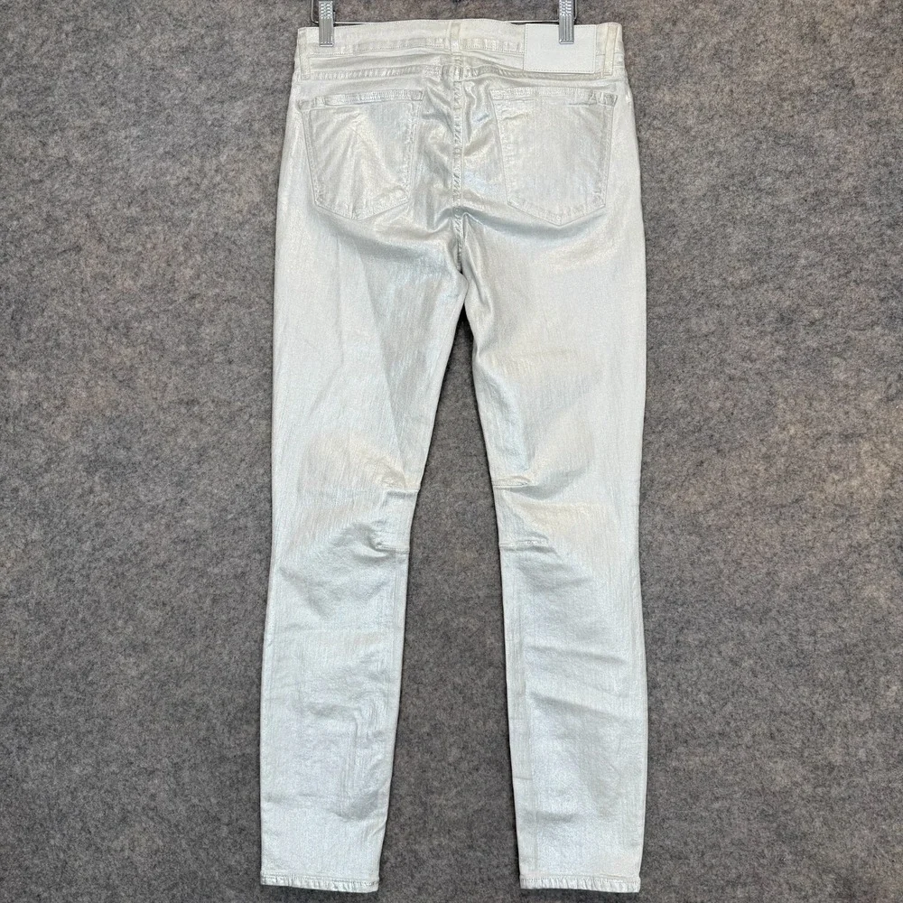 Helmut Lang Ankle Metallic Shiny‎ Glossy Coated Jeans Womens 28 Pants Silver NEW